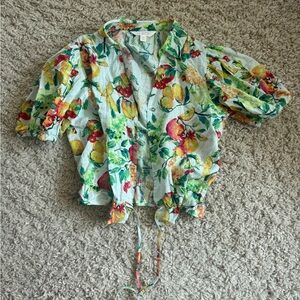 LC Lauren Conrad Green Tie Front Ruffled Blouse